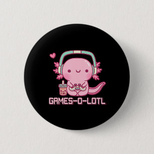 Badge Rond 5 Cm Jeux vidéo Gamesolotl Axolotl Kawaii Anime Gamer