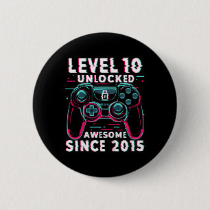 Badge Rond 5 Cm Jeux vidéo niveau 10 débloqué Anniversaire 10 ans 