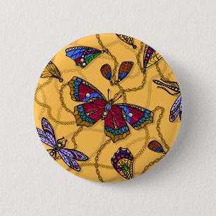 Badge Rond 5 Cm Jewellery butterflies et dragonflies on yellow