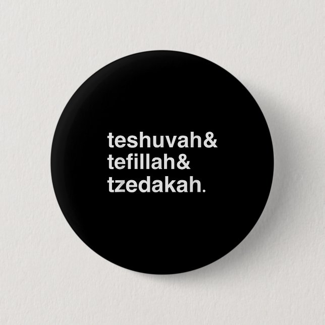 Badge Rond 5 Cm Jewish New Year Yom Kippur Teshuvah Tefillah Tzeda (Devant)