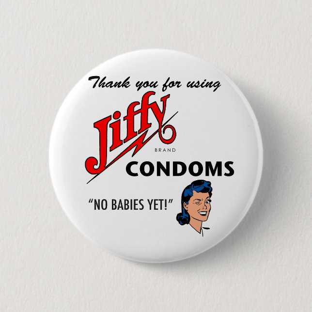 Badge Rond 5 Cm Jiffy Brand Condom Gear ! (Devant)
