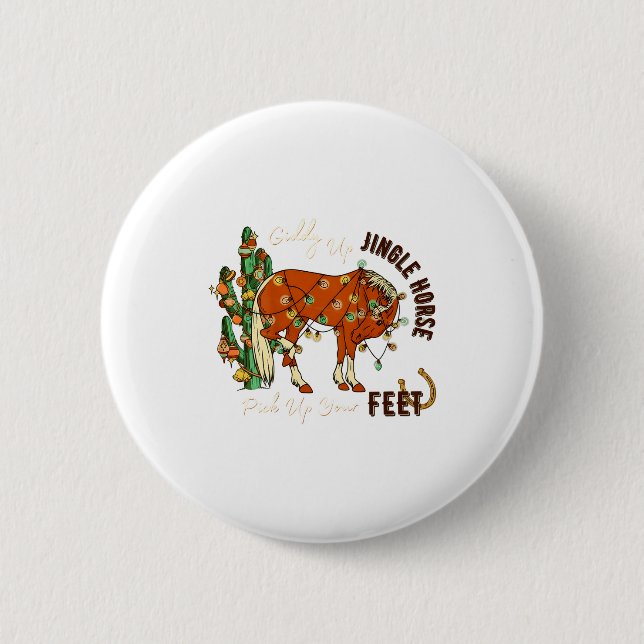 Badge Rond 5 Cm Jingle Funny Horse Ck Up Your Feet Cactus Western, (Devant)