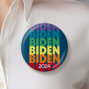 Badge Rond 5 Cm Joe Biden 2024 - couleurs arc-en-ciel rétrogradé