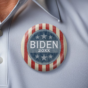 Badge Rond 5 Cm Joe Biden 2024 - étoiles vintages et rayures