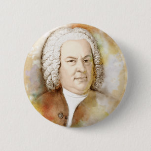 Badge Rond 5 Cm Johann Sebastian Bach Portrait en beige