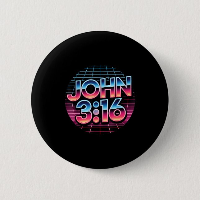 Badge Rond 5 Cm John 3_16 80s Retro Christian Faith Design  (Devant)