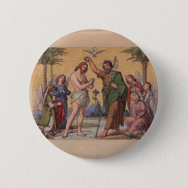 BADGE ROND 5 CM JOHN BAPTISANT JÉSUS (Devant)