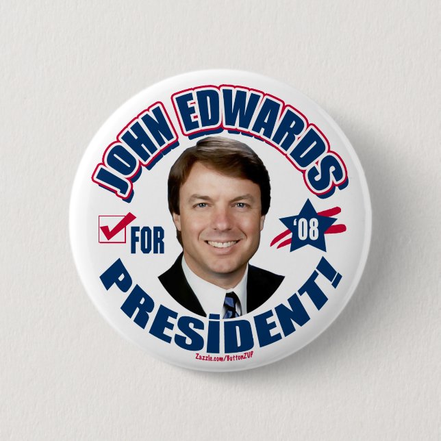 Badge Rond 5 Cm John Edwards pour le président 2008 bouton (Devant)