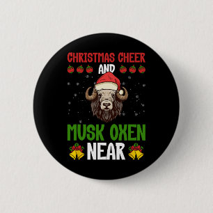 Badge Rond 5 Cm Joie de Noël et bœufs musqués à proximité - Bœuf m