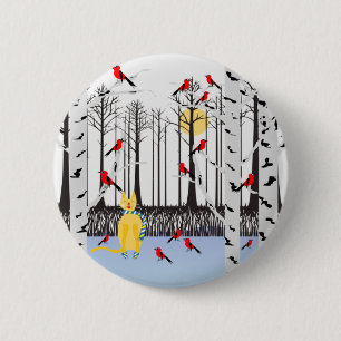 Badge Rond 5 Cm Joie d'hiver - Chat avec foulard Birch Trees Cardi