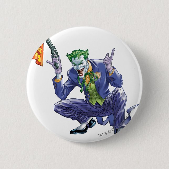 Badge Rond 5 Cm Joker avec fausse arme (Devant)