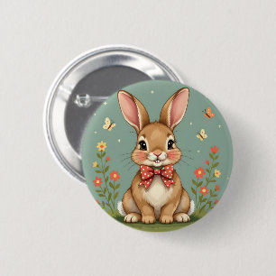 Badge Rond 5 Cm Joli adorable lapin brun avec nœud papillon