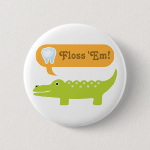 Badge Rond 5 Cm Joli Alligator Floss Hygiène dentaire