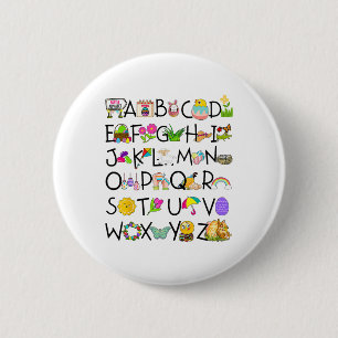 Badge Rond 5 Cm Joli Alphabet Drôle Jour de Pâques Abc Alphabet Oe