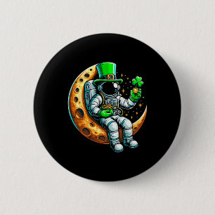 Badge Rond 5 Cm Joli Astronaute Leprechaun Dans l'Espace Lunaire S