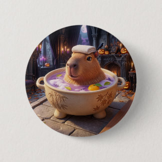 Badge Rond 5 Cm Joli bain de spa au chaudron capybara bouton pin