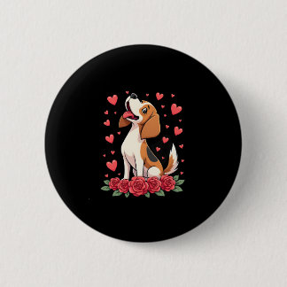 Badge Rond 5 Cm Joli Beagle avec cœurs de roses rouges floraux Sai