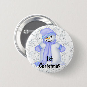 Badge Rond 5 Cm Joli Bonhomme de Neige 1er Noël de Bébé