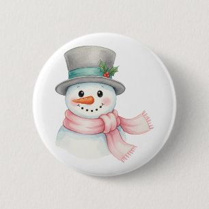 Badge Rond 5 Cm Joli bonhomme de neige à l'aquarelle avec écharpe