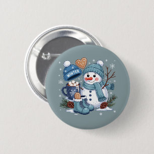 Badge Rond 5 Cm Joli Bonhomme de Neige Saison Hivernale Atmosphère