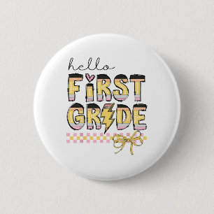 Badge Rond 5 Cm Joli Bonjour Première Année Crayon Arc Retour À L'
