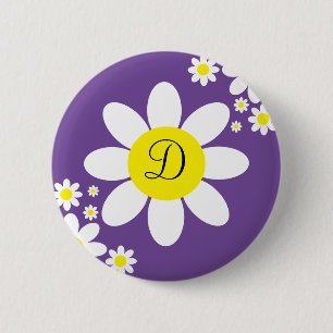 Badge Rond 5 Cm Joli bouton à initiale unique avec marguerite viol