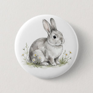 Badge Rond 5 Cm Joli Bouton de Lapin à l'Aquarelle Animaux de la F