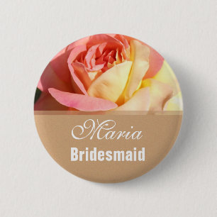Badge Rond 5 Cm Joli bouton de nom de mariage avec fleurs roses et