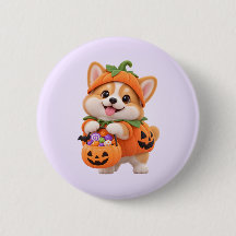 Joli bouton épinglé Corgi Citrouille Halloween