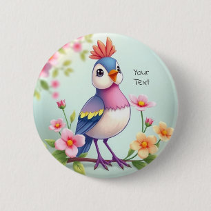 Badge Rond 5 Cm Joli bouton floral oiseau bleu rose
