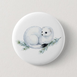 Badge Rond 5 Cm Joli Bouton Hermine Belette Aquarelle