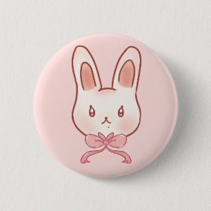 Badge Rond 5 Cm Joli bouton lapin rose ruban