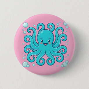 Badge Rond 5 Cm Joli bouton rond pin poulpe bleu kawaii