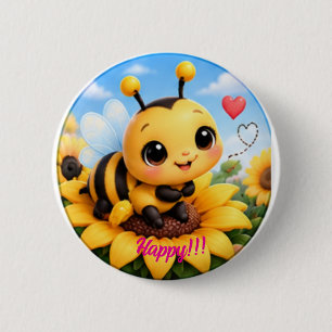 Badge Rond 5 Cm Joli Bumblebee Heureux sur Tournesol Bouton Rond 3