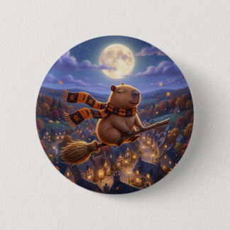 Badge Rond 5 Cm Joli Capybara sur Balai de Sorcière Volante Épingl