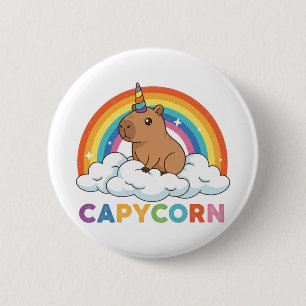Badge Rond 5 Cm Joli Capycorne Capybara Licorne Arc-en-ciel