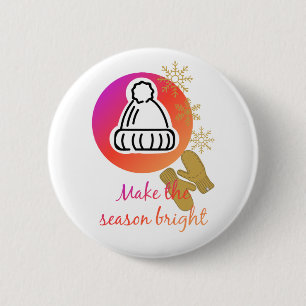 Badge Rond 5 Cm Joli Casquette et Mittens hiver saison brillante