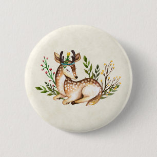 Badge Rond 5 Cm Joli Cerf Aquarellé Posé En Bas Boho