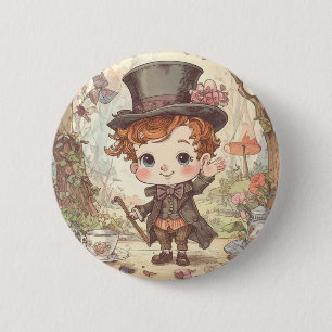 Badge Rond 5 Cm Joli Chapelier Fou Artistique Bois Fantaisiste Mer