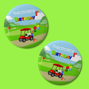 Badge Rond 5 Cm Joli chariot de golf rouge pour garçon de 1 an