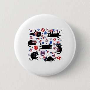 Badge Rond 5 Cm Joli Chat Noir Drapeau Usa Feu D'Artifice Patrioti
