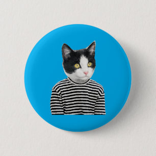 Badge Rond 5 Cm Joli chat noir et blanc punk