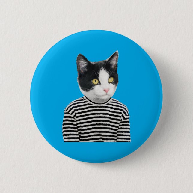 Badge Rond 5 Cm Joli chat noir et blanc punk (Devant)