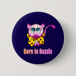 Badge Rond 5 Cm Joli Chat Rose - Né pour Éblouir l'Art