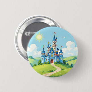 Badge Rond 5 Cm Joli château bleu et blanc