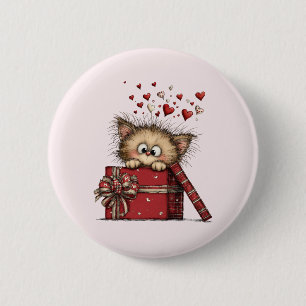 Badge Rond 5 Cm Joli chaton de dessin animé dans une boîte avec de