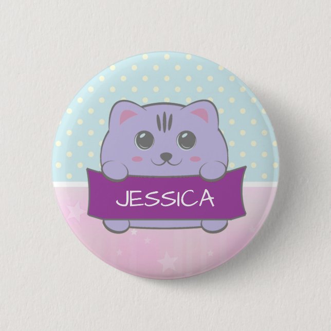Badge Rond 5 Cm Joli Chaton Personnalisé à Points (Devant)