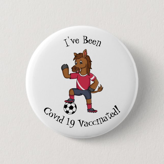 Badge Rond 5 Cm Joli cheval drôle jouant dessin de football (Devant)