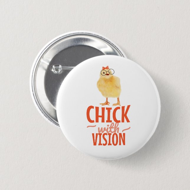 Badge Rond 5 Cm Joli Chick Avec Lunettes - Chick Avec Vision (Devant & derrière)
