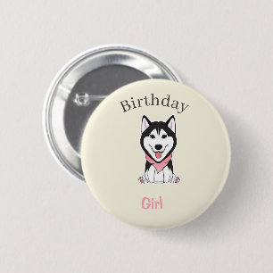 Badge Rond 5 Cm Joli chien husky noir et blanc